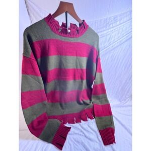 A Nightmare on Elm Street Freddy Krueger Striped Distressed Sweater Red Green